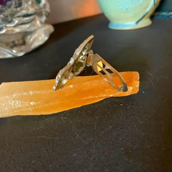 Old 30s PAT PEND AT180112 Rhinestone Dress clip, Stamped - Picture 3 of 5